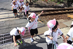 電車を見にお散歩へでかけました　りす・うさぎ