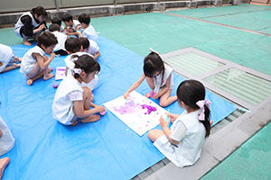 あじさいの制作　シャボン玉アートに挑戦　E