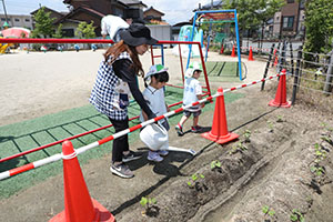 砂場で遊びました　うさぎ・ことり