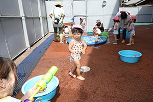 水遊び楽しかったね　ひよこ・あひる・ぺんぎん