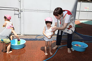 水遊び楽しかったね　ひよこ・あひる・ぺんぎん
