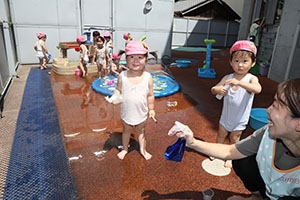 水遊び楽しかったね　ひよこ・あひる・ぺんぎん