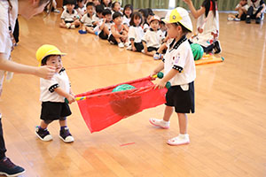 8月生まれのお誕生会　ースイカ運びリレーー　年少組