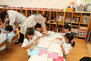 冬の制作　ブーツ　たんぽぽ